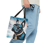 French Bulldog Winter Tote Bag — Snowy Pup All-Over Print Tote