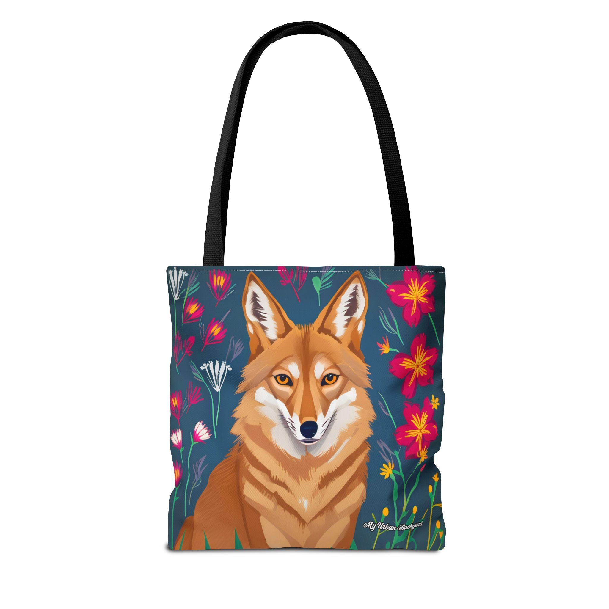Coyote w Red Flowers Tote Bag with Cotton Handles For Everyday Use, 3 Sizes