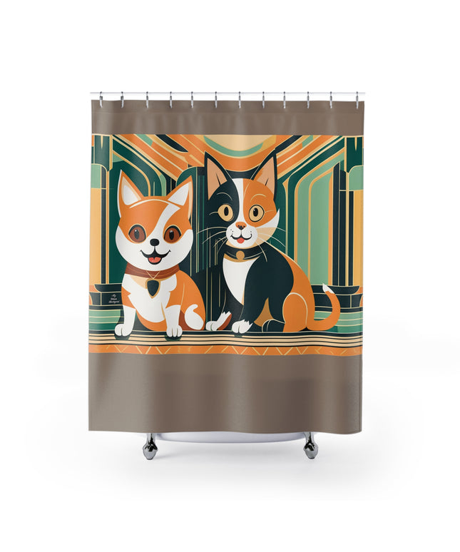 Two Kitties, Shower Curtain, Taupe accent color - 71" x 74"