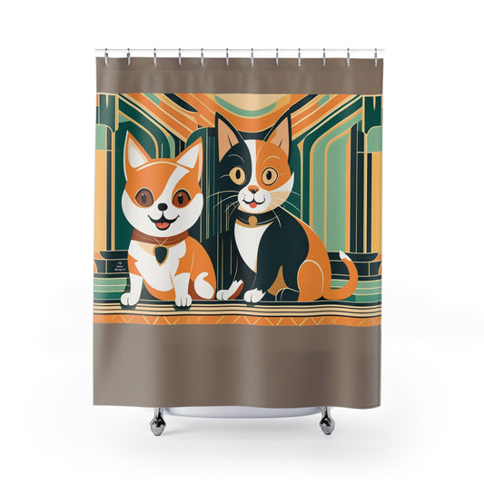 Two Kitties, Shower Curtain, Taupe accent color - 71" x 74"