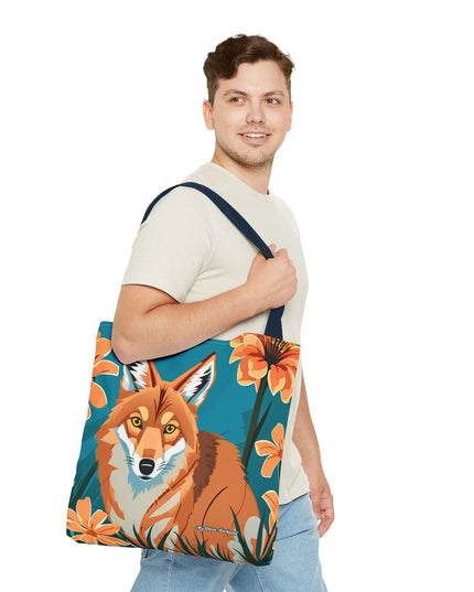 Coyote with Flowers Tote Bag with Cotton Handles For Everyday Use, 3 Sizes