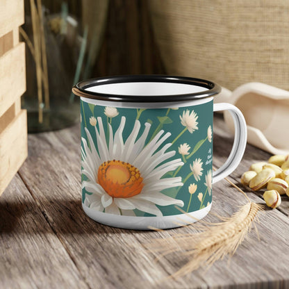 Enamel Camping Mug for Coffee, Tea, Hot Cocoa, Cereal, 12oz, White Flowers