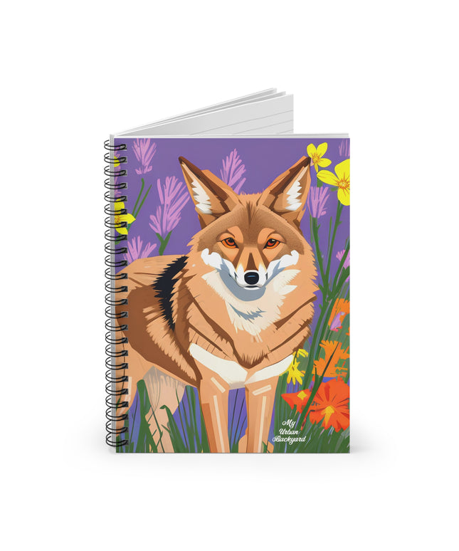 Coyote with Purple Flowers, Spiral Notebook Journal - Write in Style