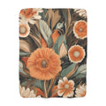 Orange Flowers, Sherpa Fleece Blanket for Cozy Warmth, 50"x60"