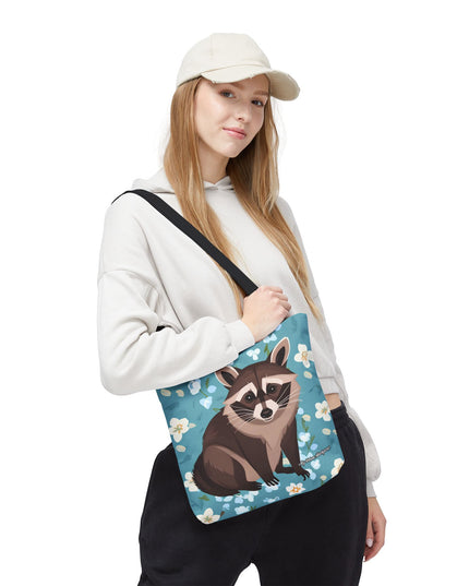 Young Raccoon w Flowers Tote Bag with Cotton Handles For Everyday Use, 3 Sizes