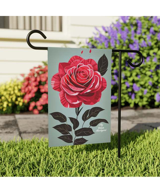 Red Rose Flower, Garden Flag for Yard, Patio, Porch, or Work, 12"x18" - Flag only