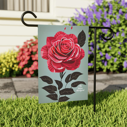 Red Rose Flower, Garden Flag for Yard, Patio, Porch, or Work, 12"x18" - Flag only