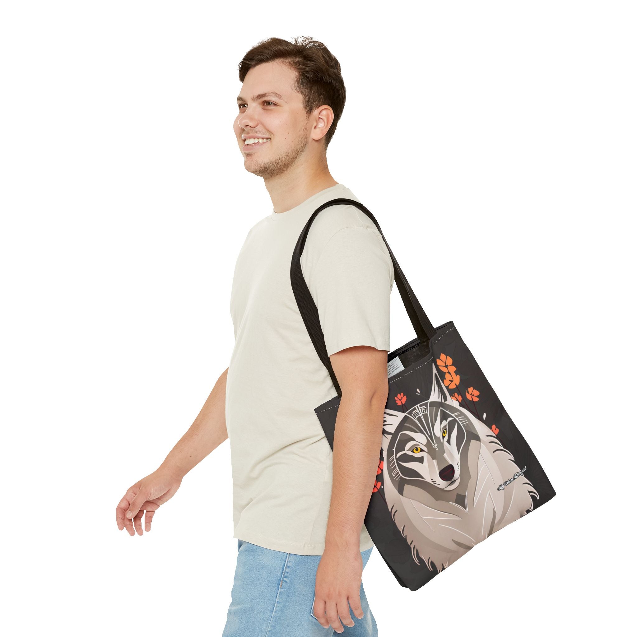 Art Deco Wolf Tote Bag with Cotton Handles For Everyday Use, 3 Sizes