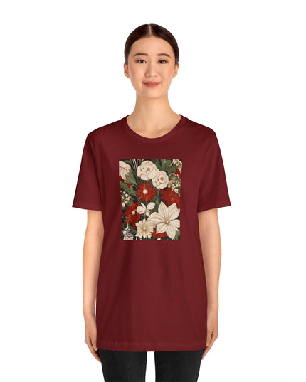 Red & White Flowers, Soft 100% Jersey Cotton T-Shirt, Unisex, Short Sleeve, Retail Fit