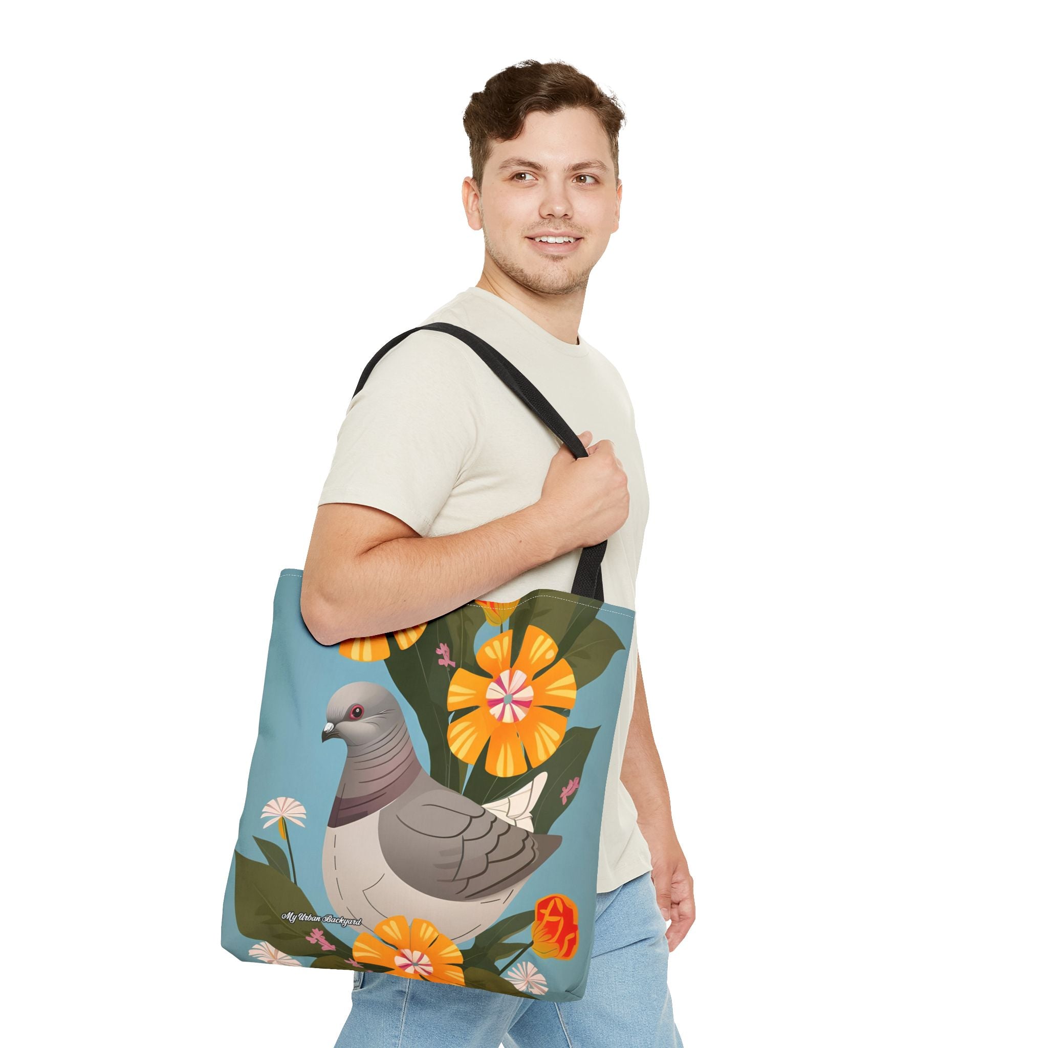 Pigeon and Yellow Flowers Tote Bag with Cotton Handles For Everyday Use, 3 Sizes