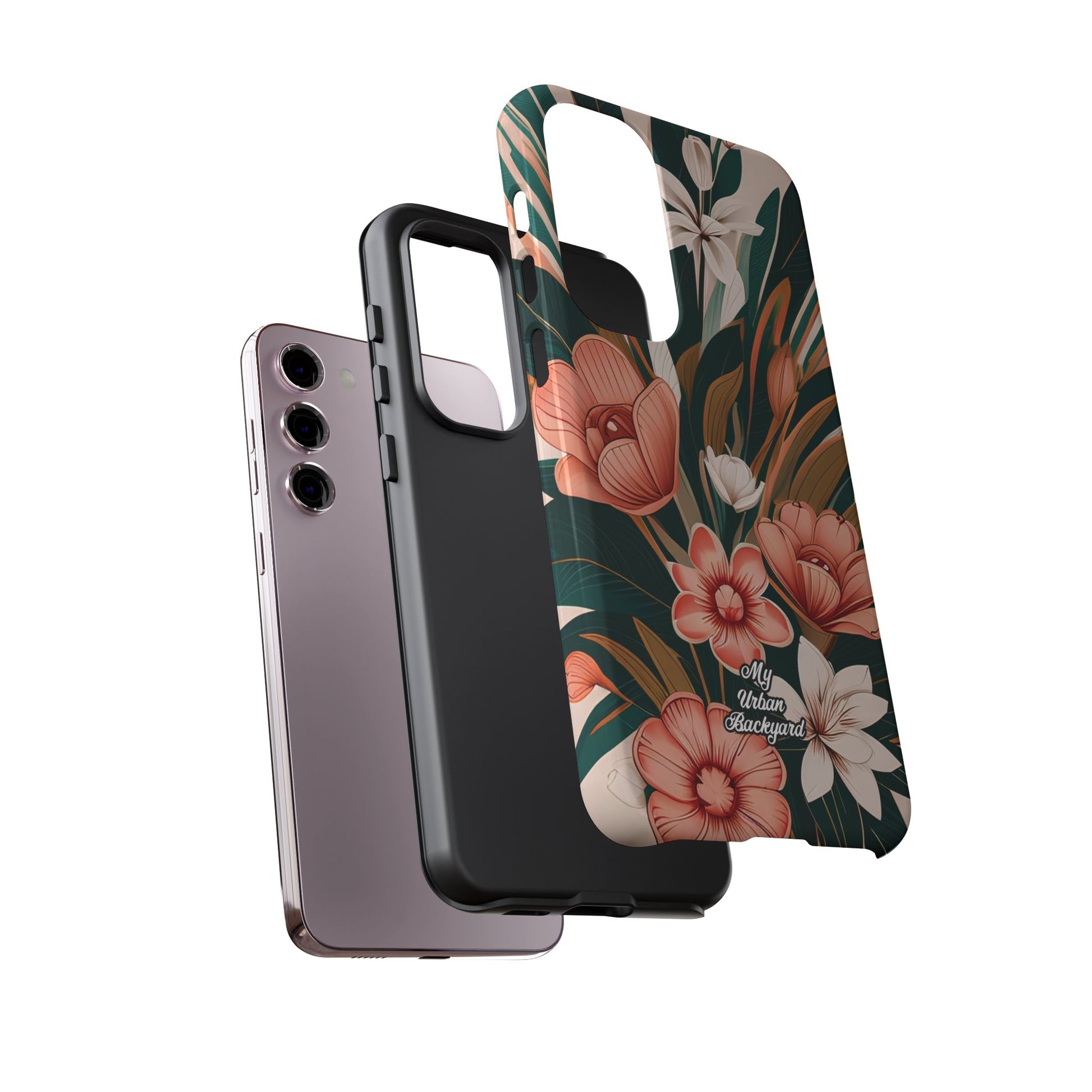 Peach Art Deco Flowers, Cell Phone Case - Apple, Samsung, Google Pixel