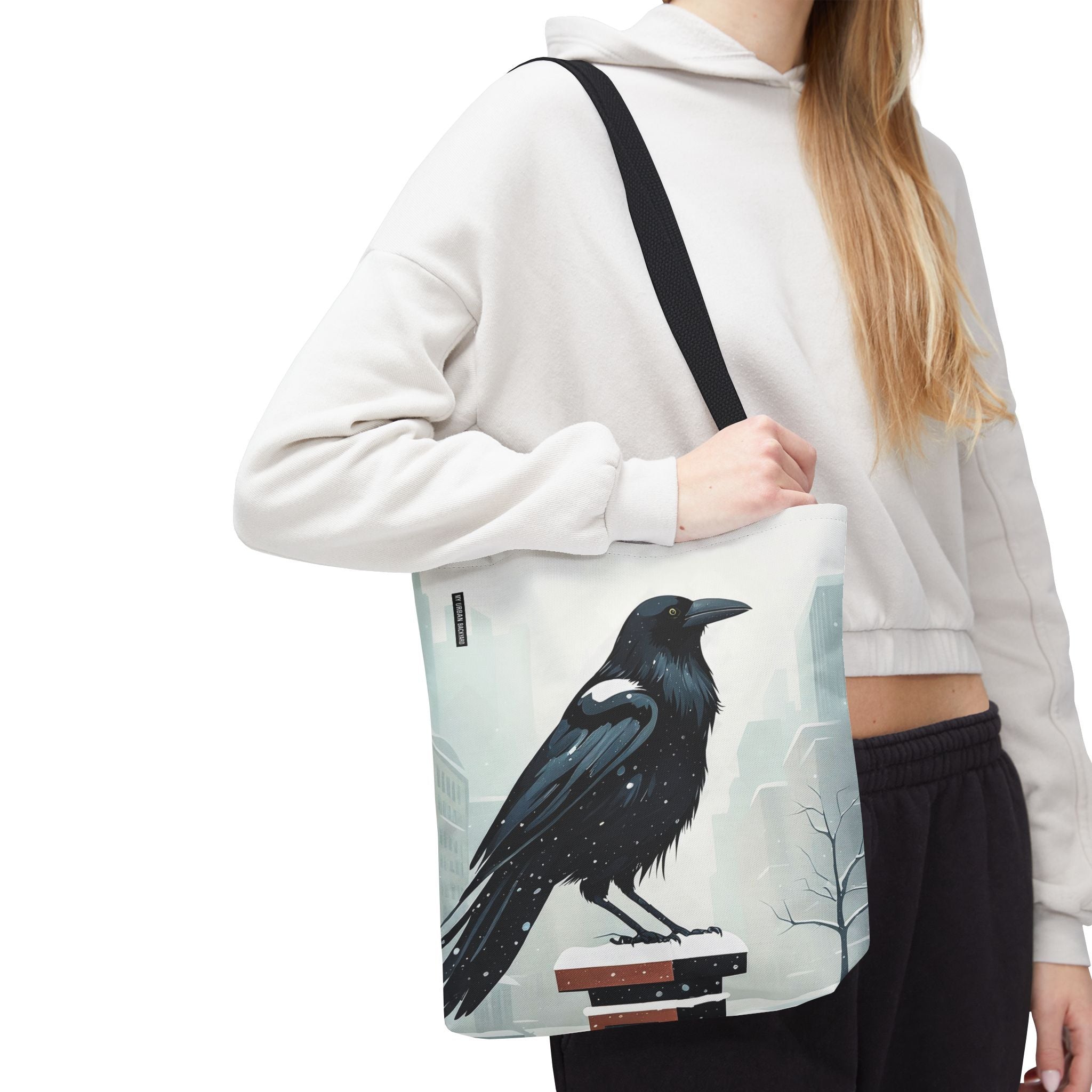 Winter Crow Tote Bag with Cotton Handles For Everyday Use, 3 Sizes