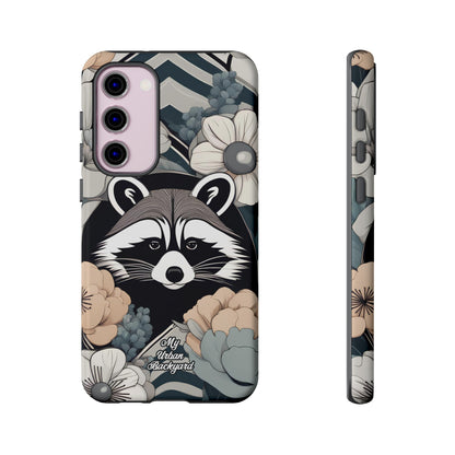 Art Deco Raccoon with Flowers, Cell Phone Case - Apple, Samsung, or Google Pixel