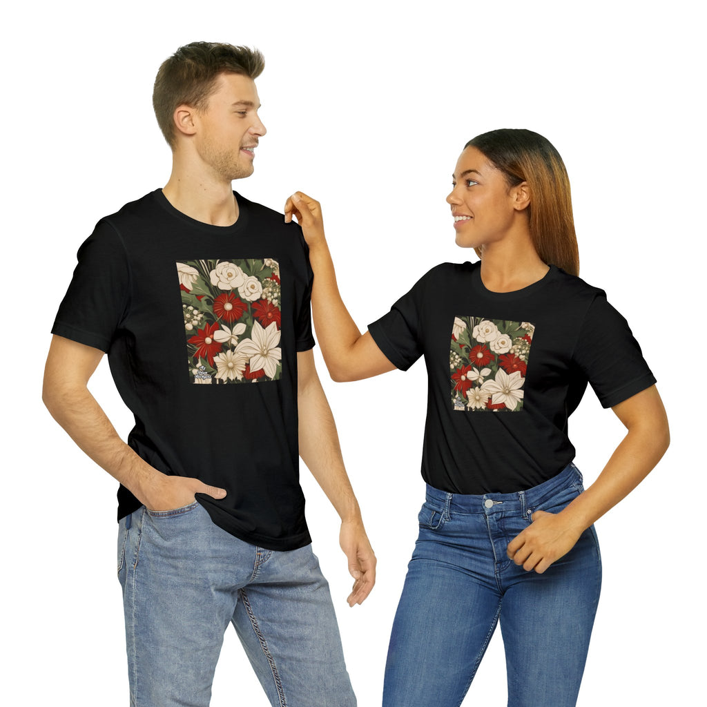 Red & White Flowers, Soft 100% Jersey Cotton T-Shirt, Unisex, Short Sleeve, Retail Fit