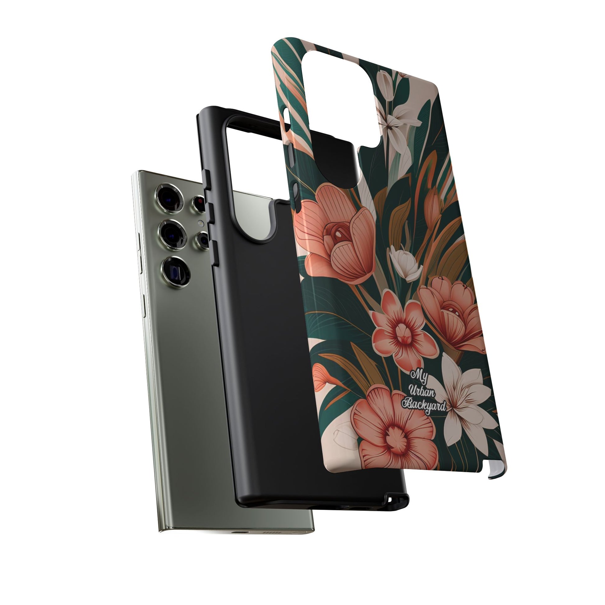Peach Art Deco Flowers, Cell Phone Case - Apple, Samsung, Google Pixel