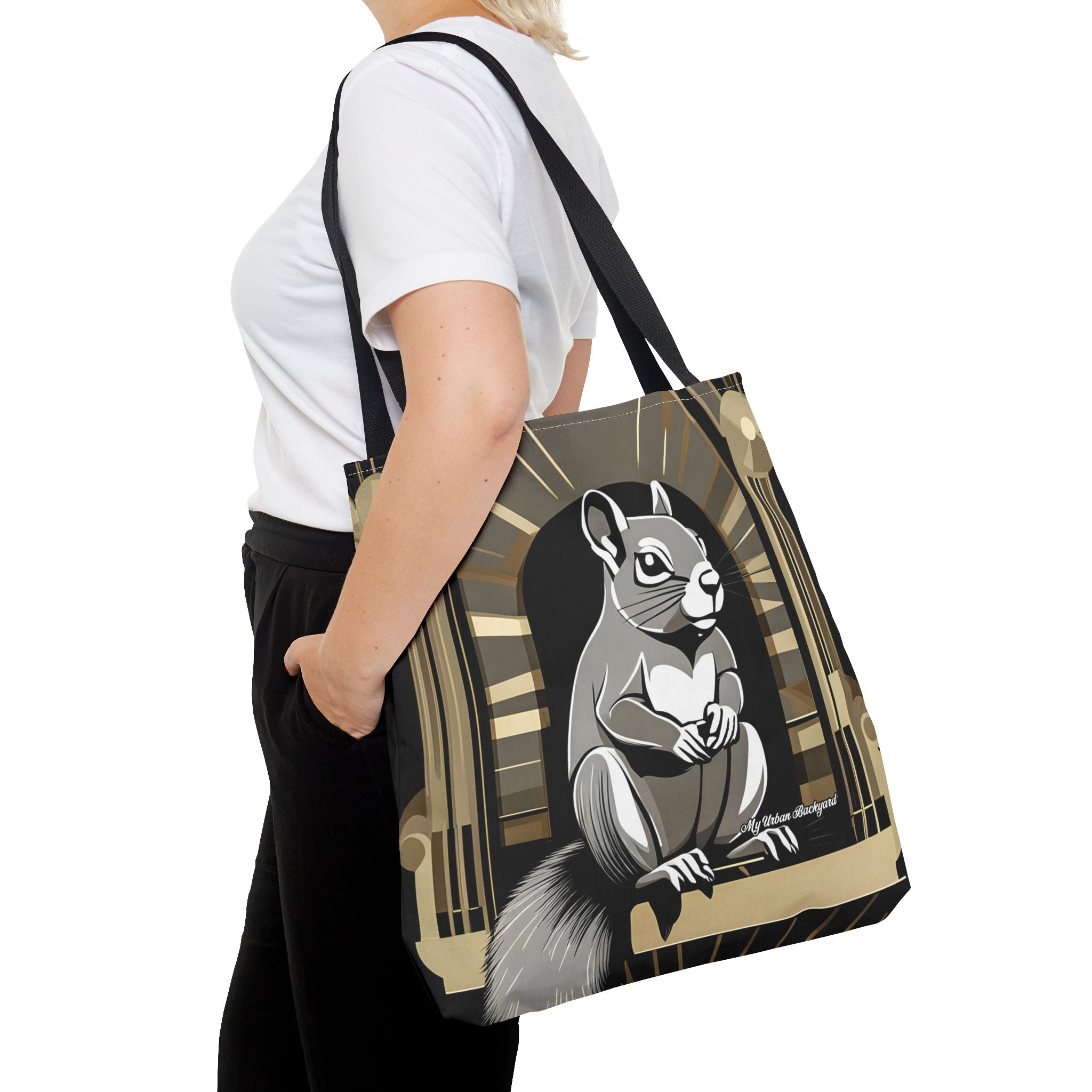 Art Deco Squirrel, Tote Bag with Cotton Handles For Everyday Use, 3 Sizes