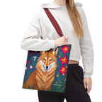 Coyote w Red Flowers Tote Bag with Cotton Handles For Everyday Use, 3 Sizes