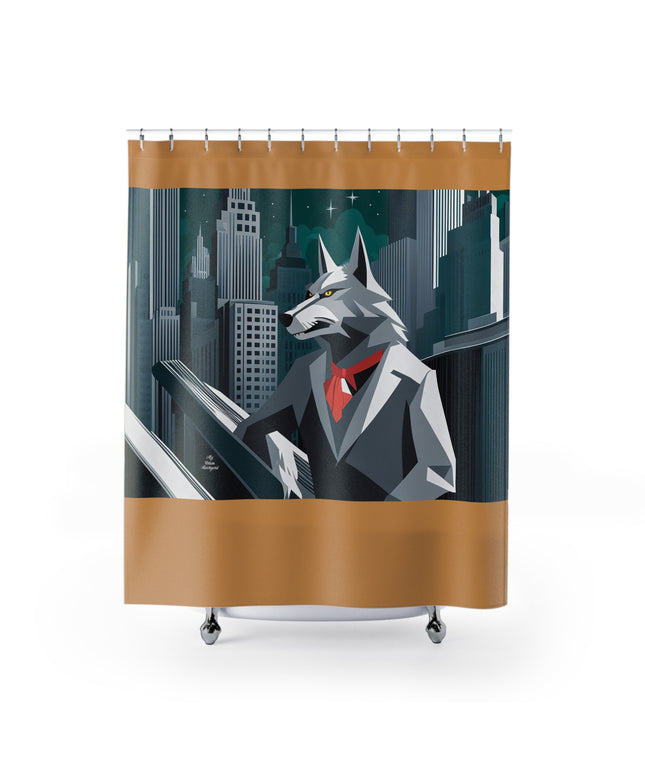Cinderhowl, Wolf Shower Curtain, Amber accent color - 71" x 74"