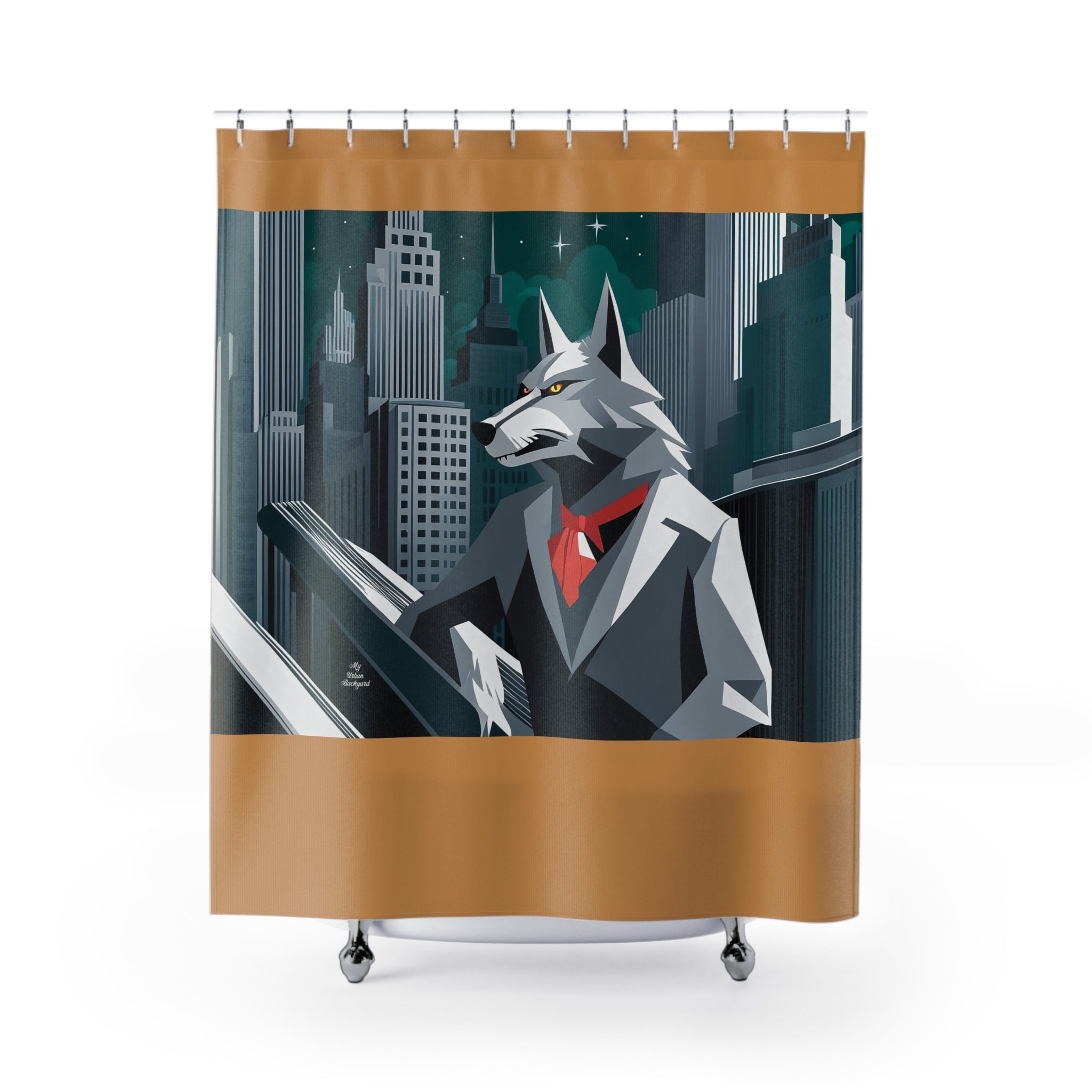 Amber Shower Curtain with Cinderhowl, Wolf - 71" x 74"