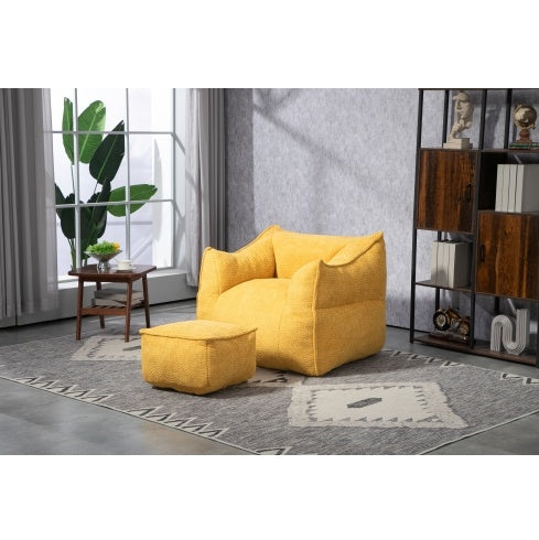 High Back Bean Bag Chair Lazy Sofa With Footstool, Comfortable Lounger, Mustard yellow