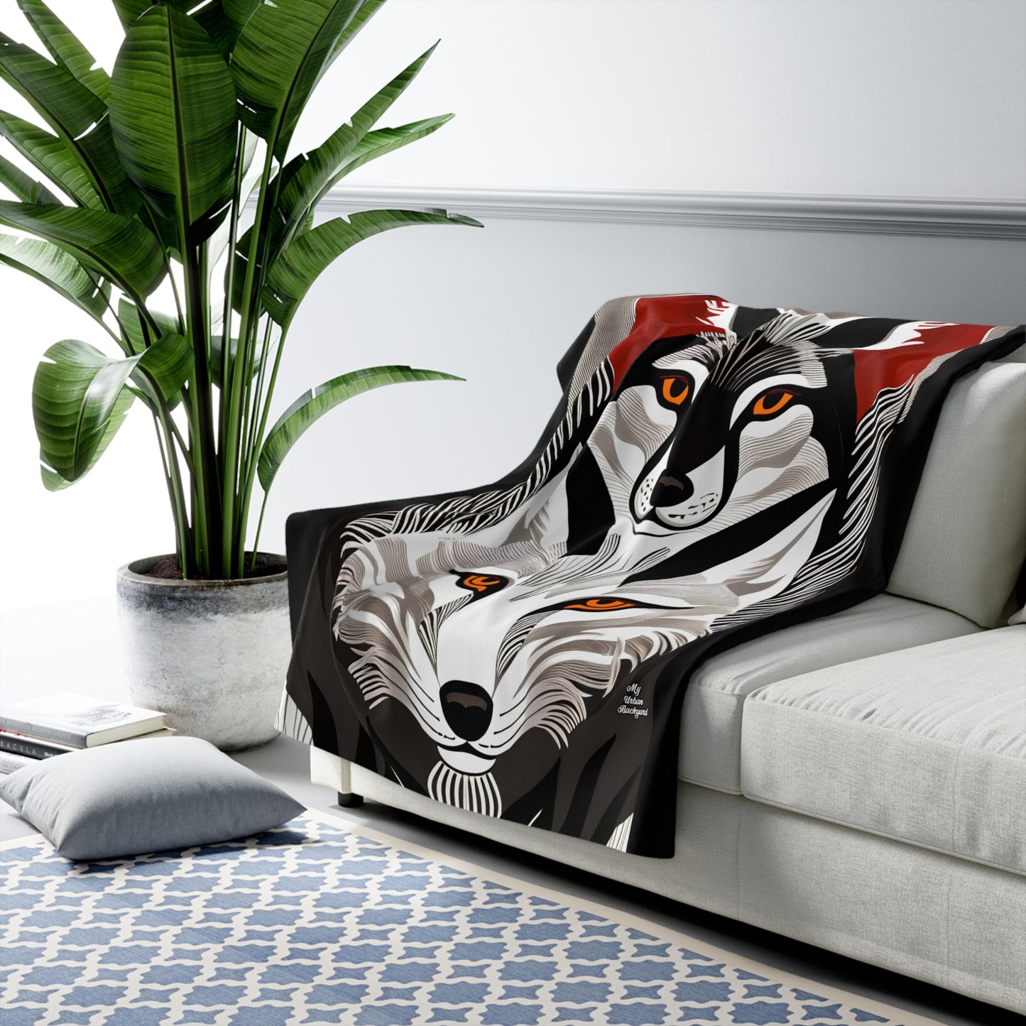 Art Deco Dogs, Sherpa Fleece Blanket for Cozy Warmth, 50"x60"