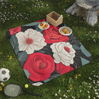 Floral Picnic Blanket, Outdoor Throw, Summer Blanket, Garden Accessory, Beach Day Essential, Camping Gear, Soft Fleece Top, Water-Resistant Bottom, 51" × 61"