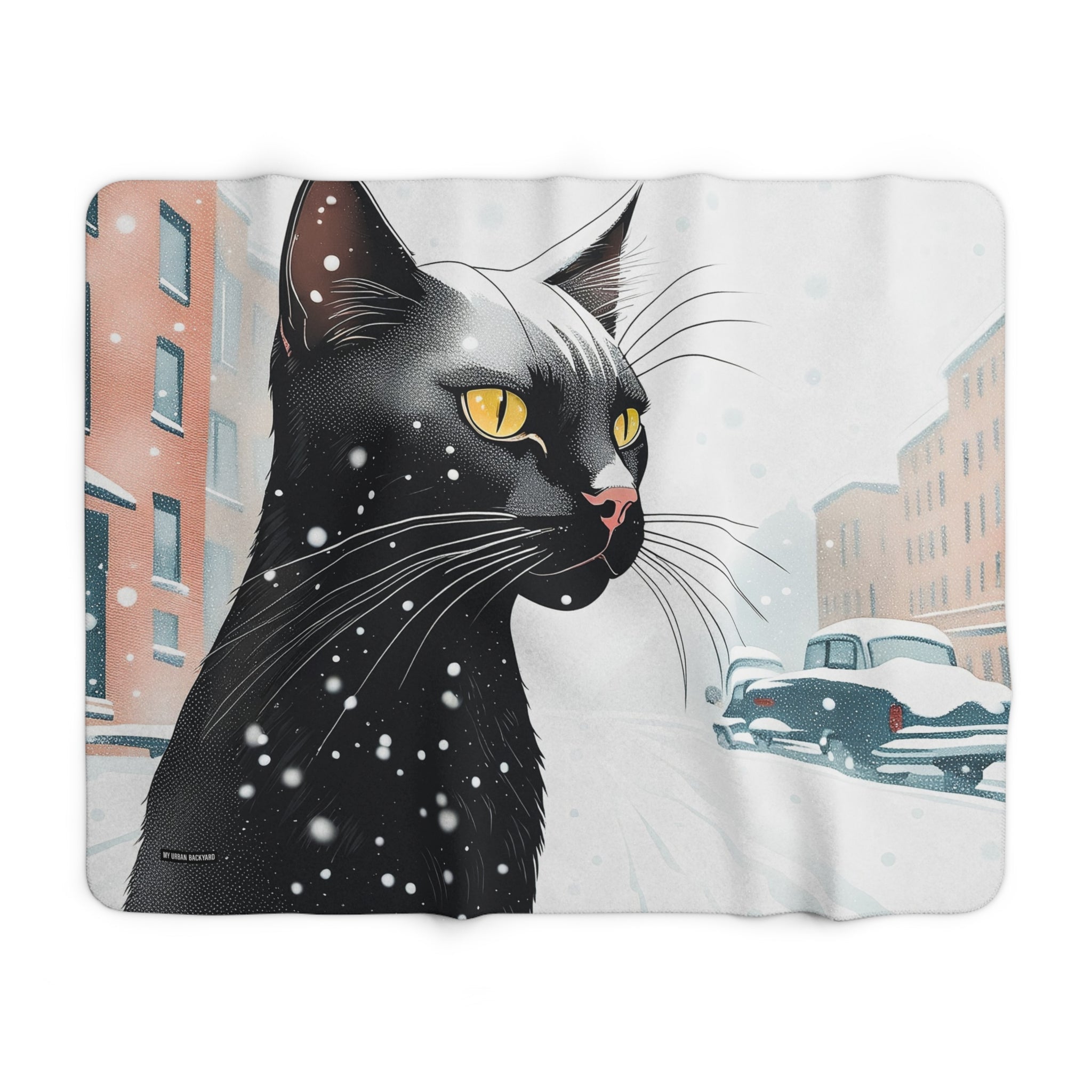 Whisker Wonderland, Black Cat Sherpa Fleece Blanket