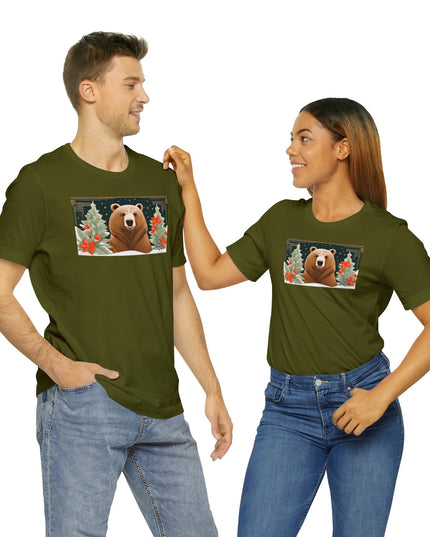 Art Deco Holiday Bear, Soft 100% Jersey Cotton T-Shirt, Unisex, Short Sleeve, Retail Fit