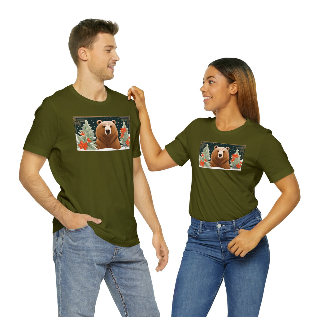 Art Deco Holiday Bear, Soft 100% Jersey Cotton T-Shirt, Unisex, Short Sleeve, Retail Fit