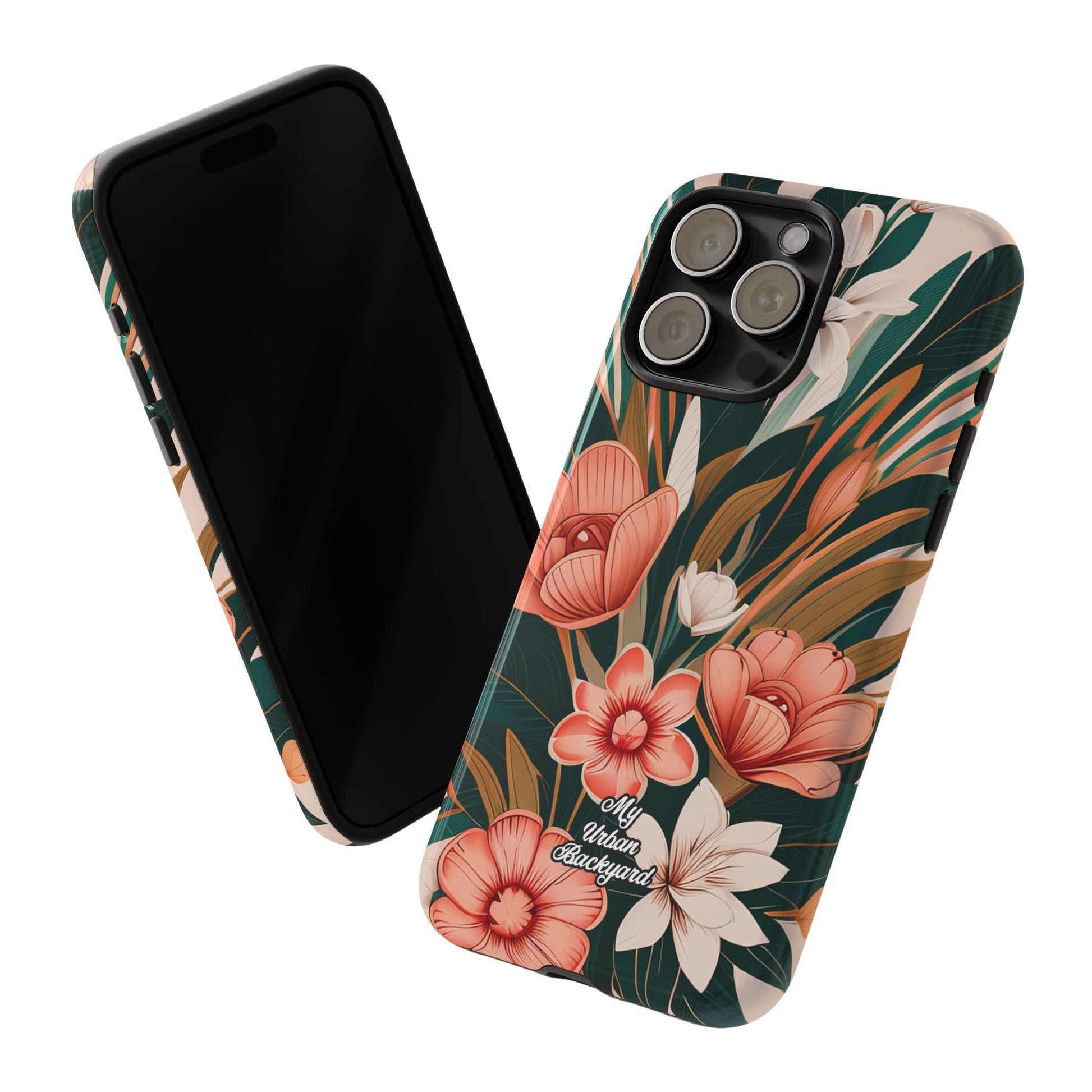 Peach Art Deco Flowers, Cell Phone Case - Apple, Samsung, Google Pixel