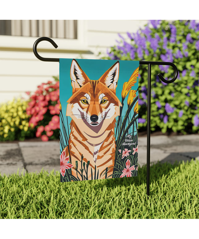 Coyote and Flowers, Garden Flag for Yard, Patio, Porch, or Work, 12"x18" - Flag only