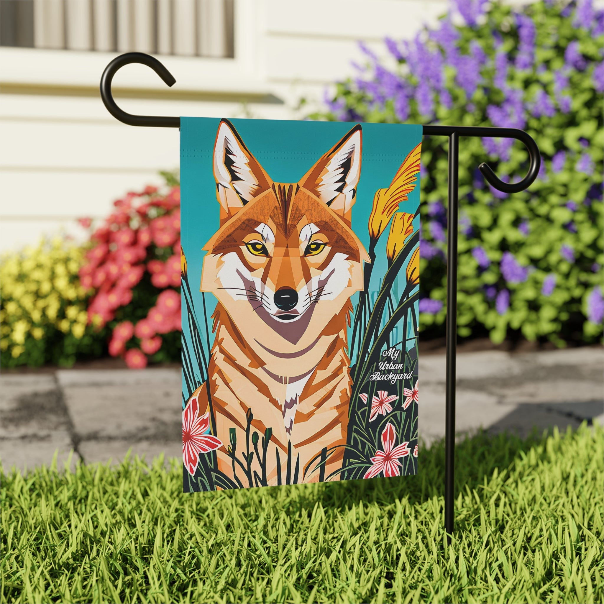 Coyote and Flowers, Garden Flag