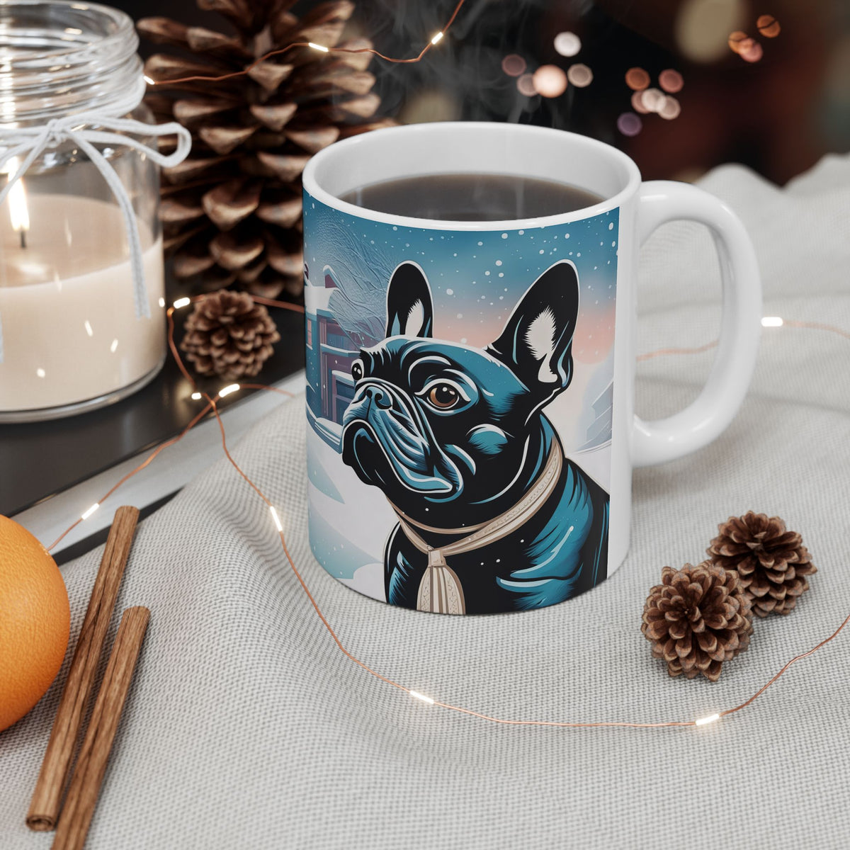 Snow Day French Bulldog Ceramic Mug — 11 oz
