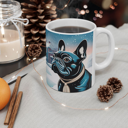 Snow Day French Bulldog Ceramic Mug — 11 oz