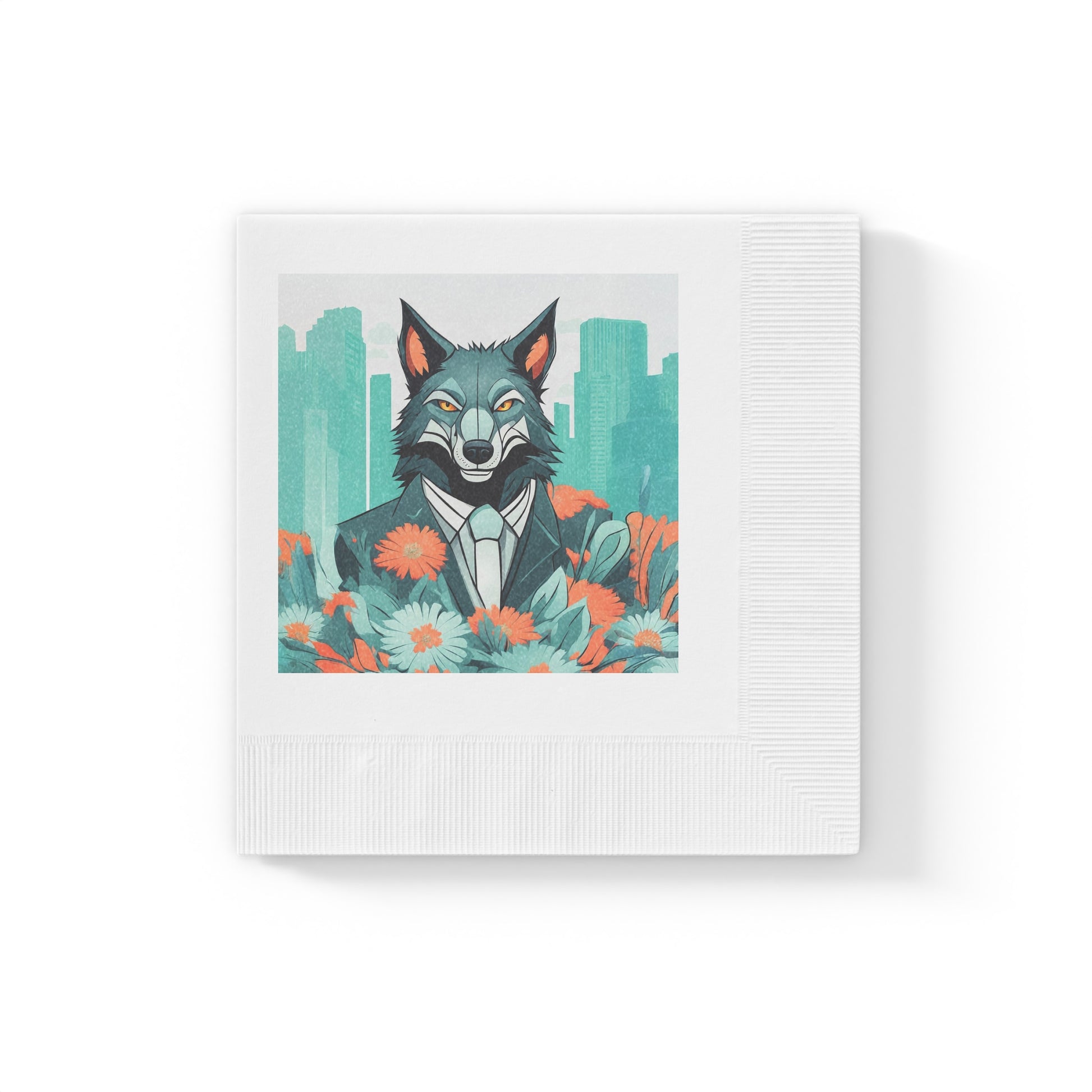 Vincent Blueclaw, Wolf in Suit Cocktail Napkins — Stylish Cocktail Party & Event Beverage Napkins, 2 sizes, Pack of 50 or 100