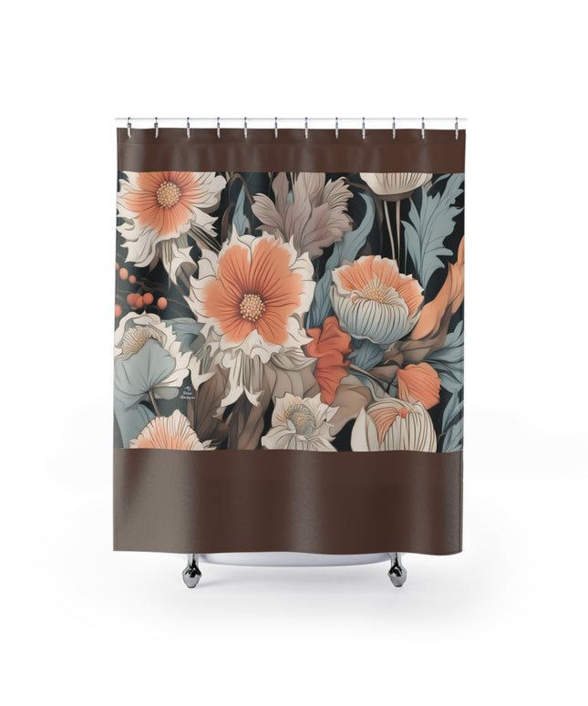 Muted Wildflower Bouquet, Shower Curtain, Sable accent color - 71" x 74"