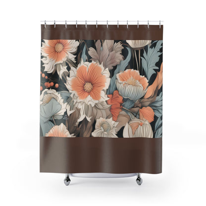 Muted Wildflower Bouquet, Shower Curtain, Sable accent color - 71" x 74"