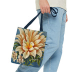 Large White Flower Tote Bag with Cotton Handles For Everyday Use, 3 Sizes