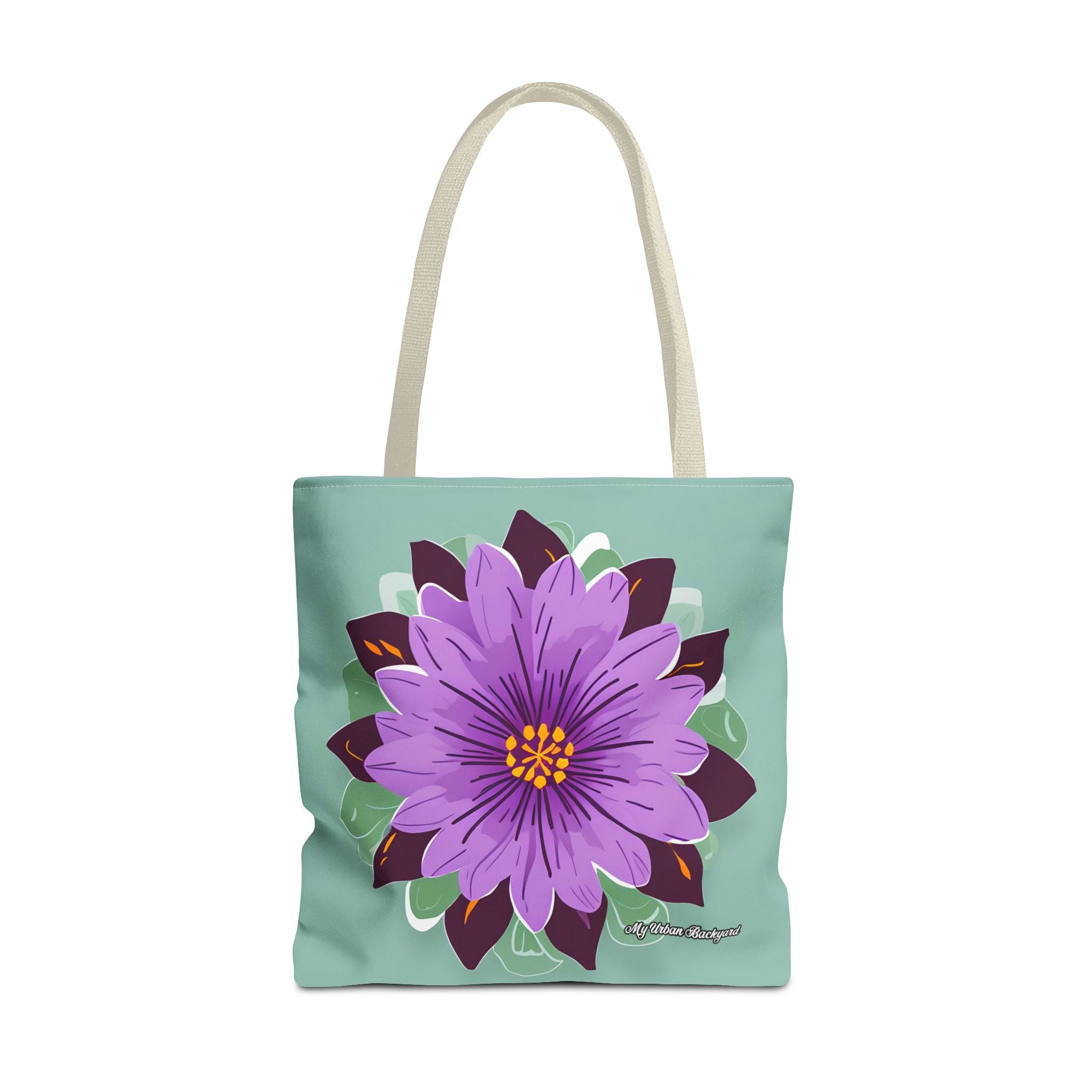 Purple Flower Tote Bag with Cotton Handles For Everyday Use, 3 Sizes