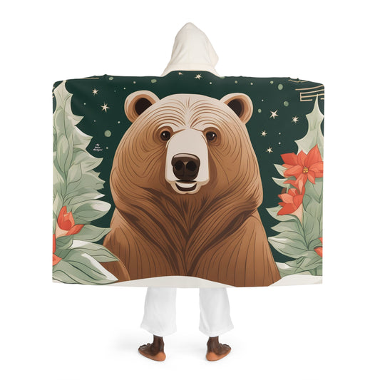 Art Deco Bear, Cozy Hooded Sherpa Fleece Blanket