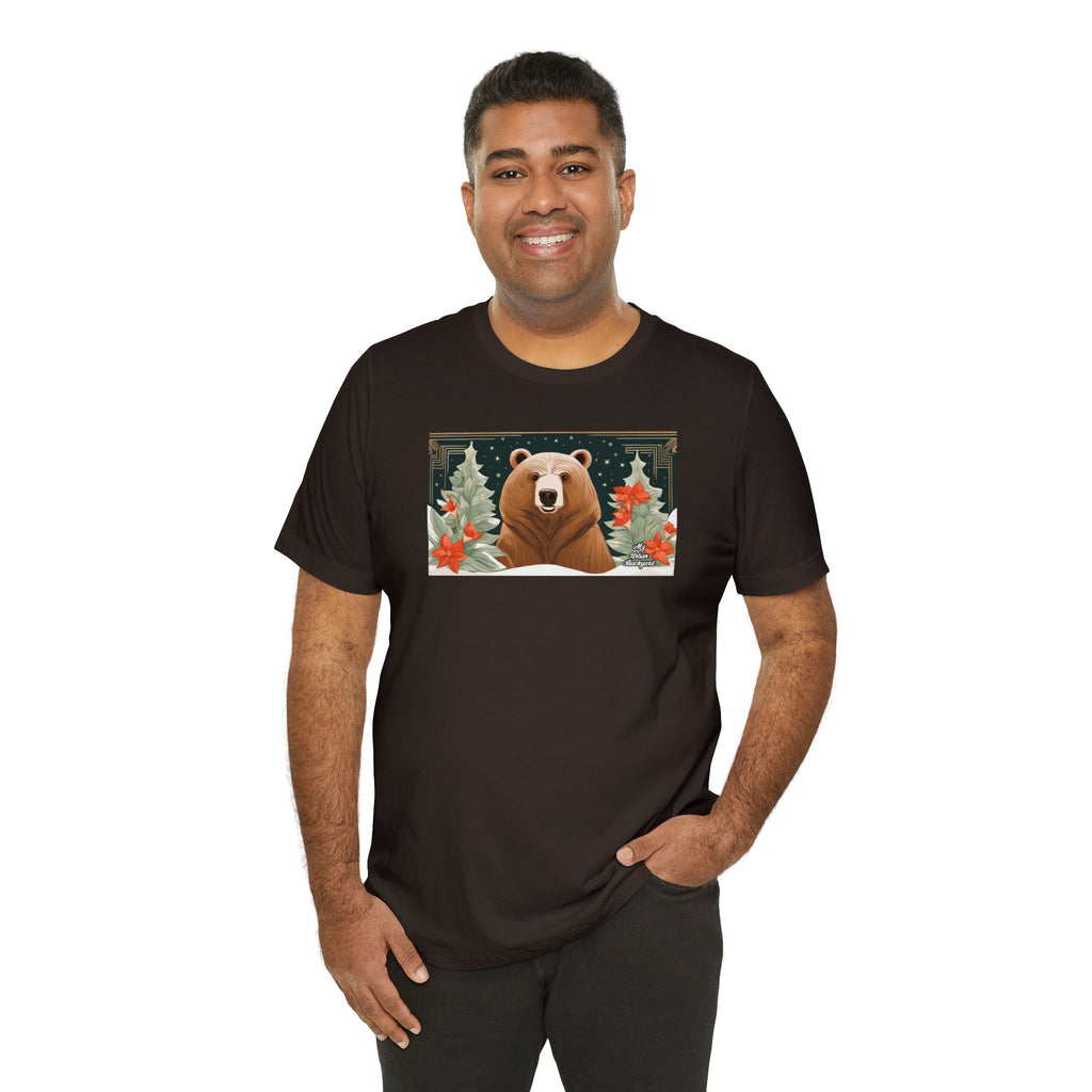 Art Deco Holiday Bear, Soft 100% Jersey Cotton T-Shirt, Unisex, Short Sleeve, Retail Fit