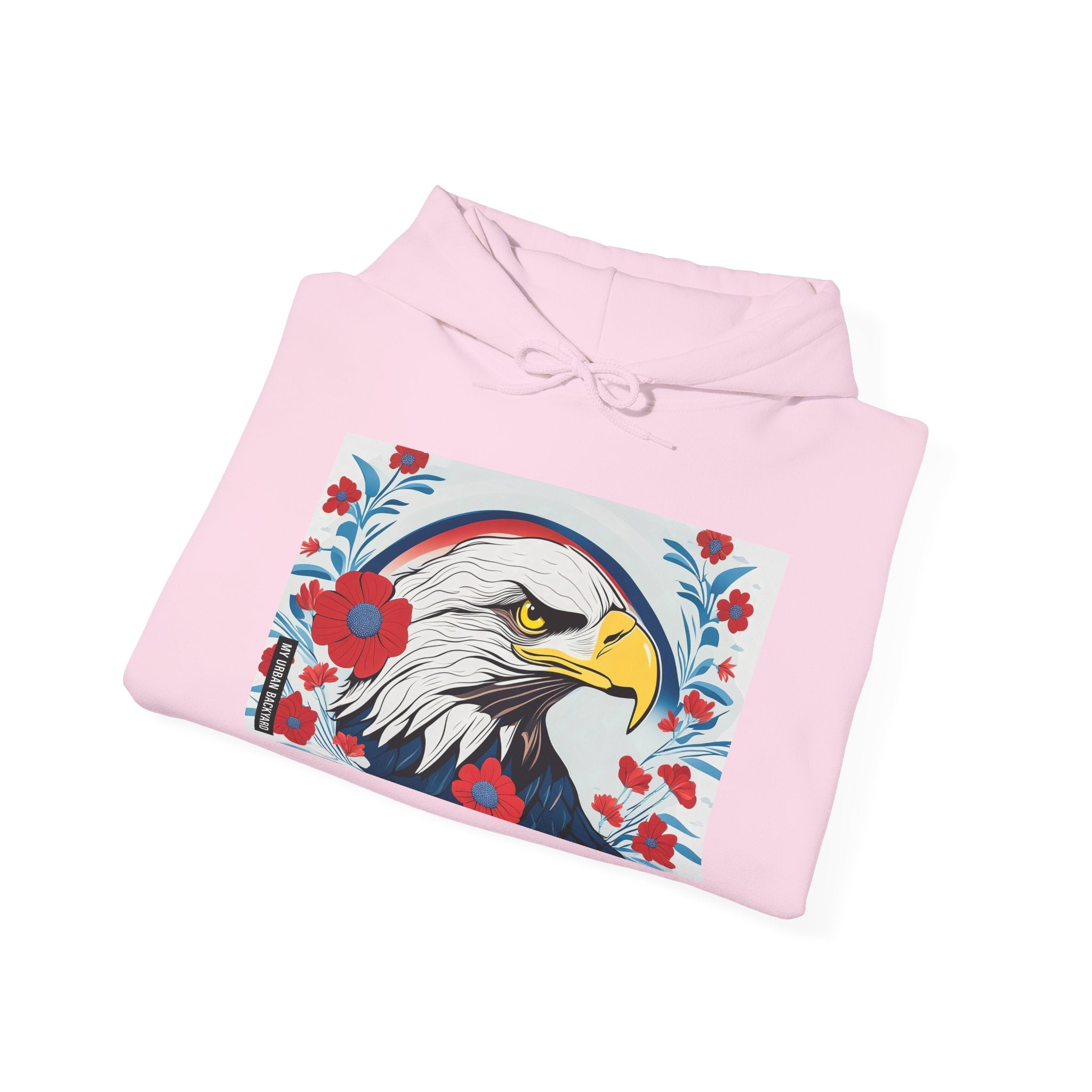 Bald Eagle w Flowers, Unisex Hoodie w Front Pocket