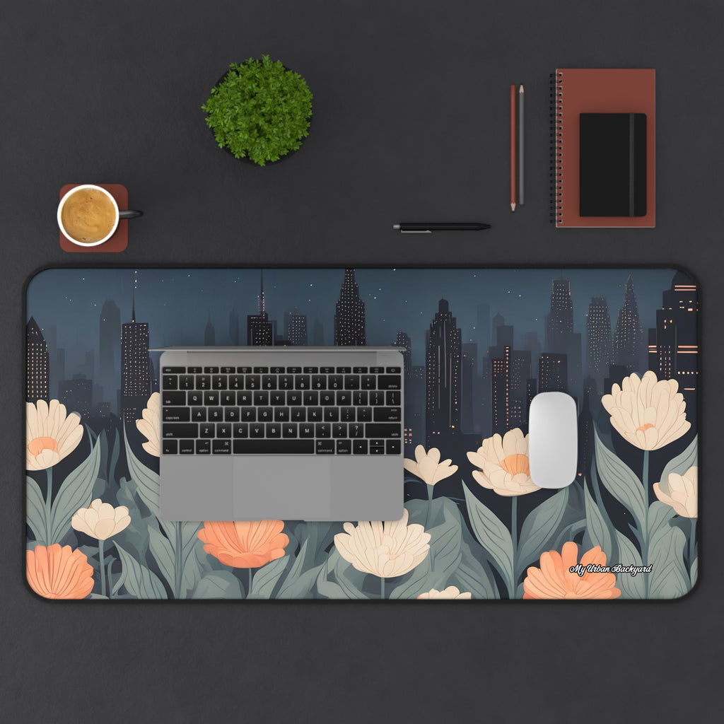 Urban Night Blossoms Desk Mat, Vibrant Desk Accessories, Home Office Decor, Computer Mouse Pad, Gift for Her