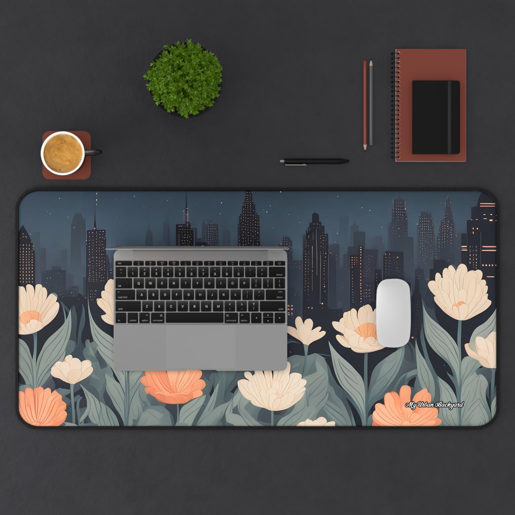 Urban Night Blossoms Desk Mat, Vibrant Desk Accessories, Home Office Decor, Computer Mouse Pad, Gift for Her