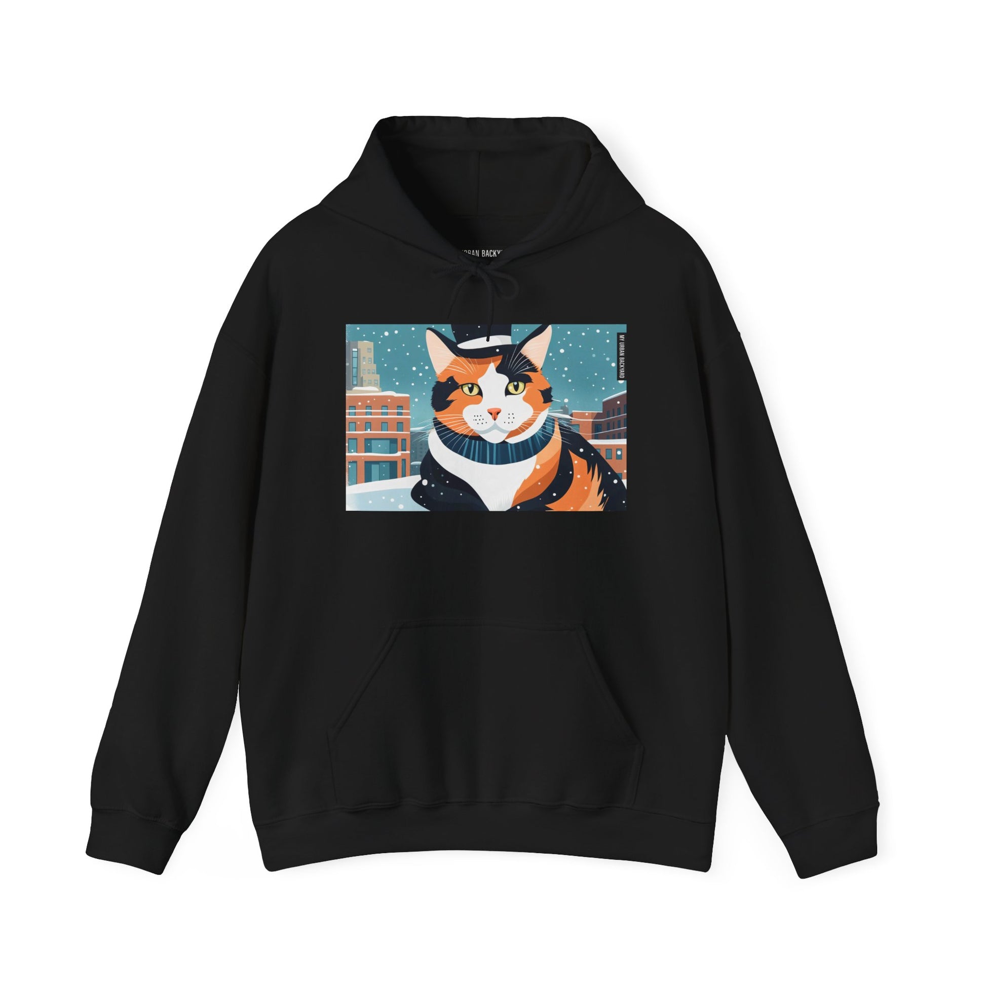 Calico Cat in Snow Hoodie — Cozy Winter Cat Lover Sweatshirt