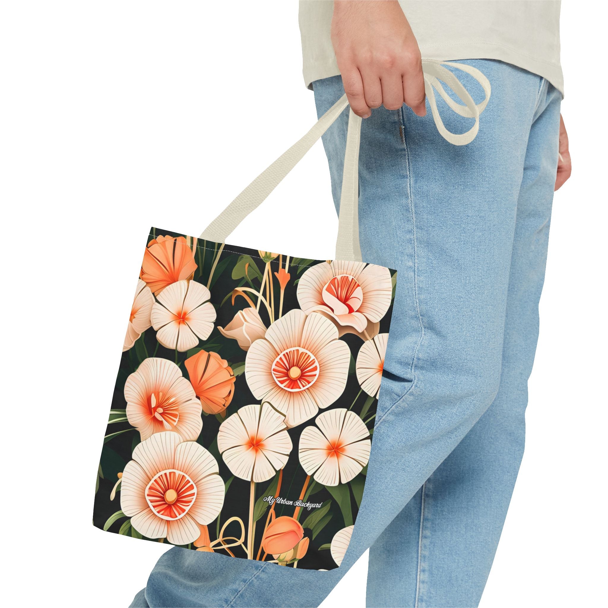 Art Deco Flowers Tote Bag with Cotton Handles For Everyday Use, 3 Sizes