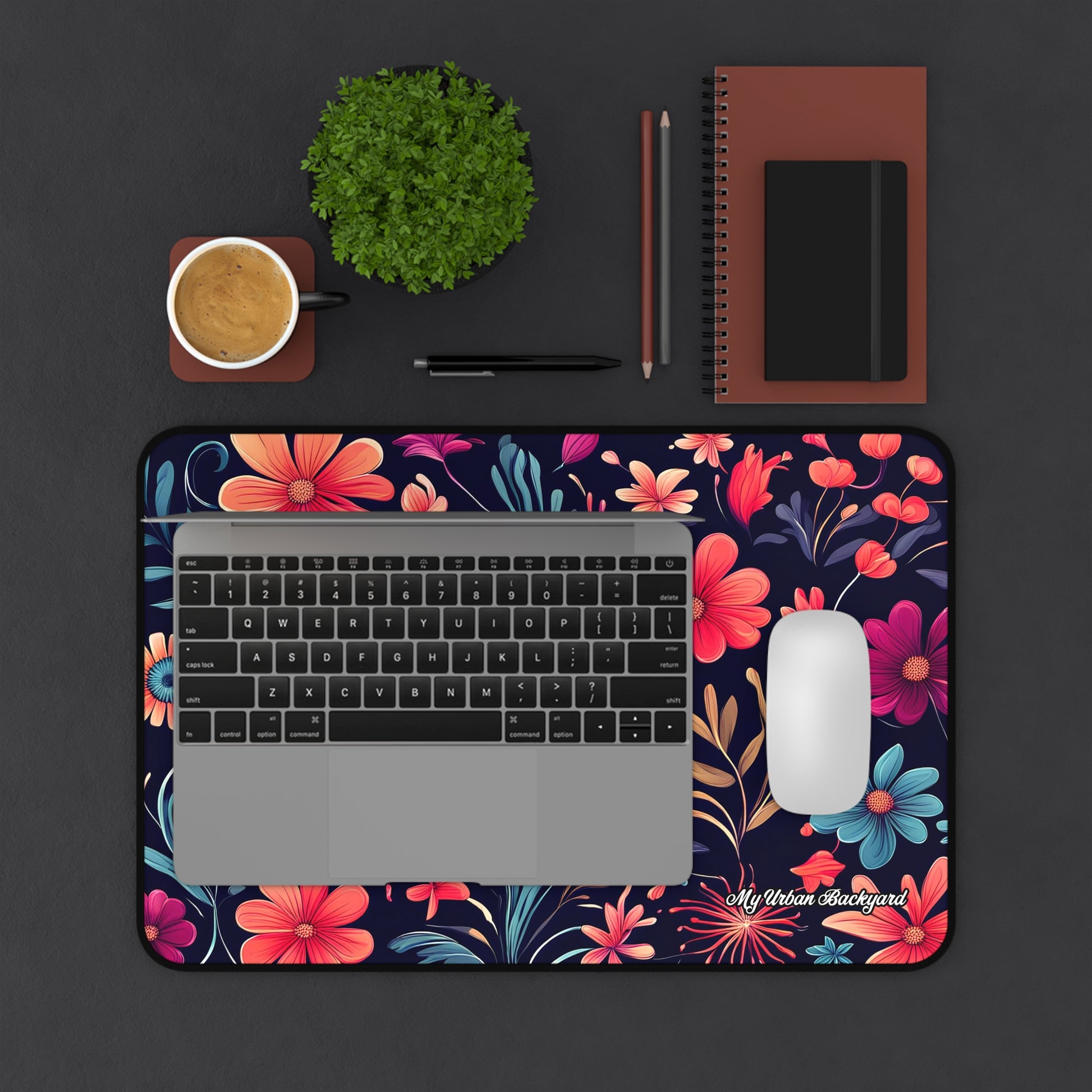 Night Blooming Wildflowers Desk Mat - Vibrant Desk Accessories, Office Decor, Gift for Her, Home Office Mat, 3 Sizes