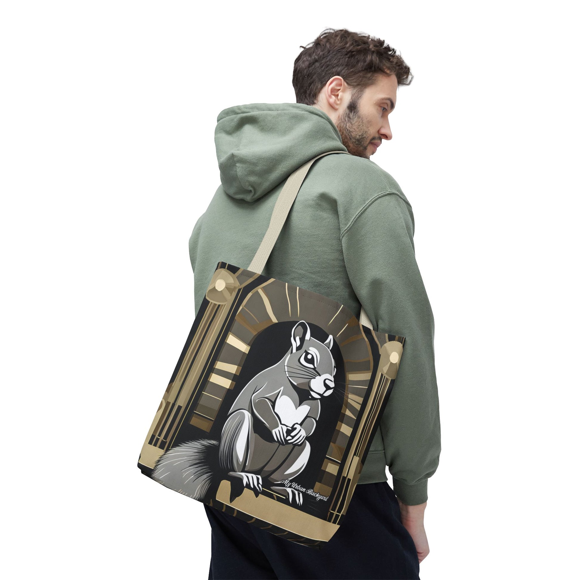 Art Deco Squirrel, Tote Bag with Cotton Handles For Everyday Use, 3 Sizes