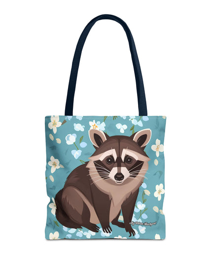 Young Raccoon w Flowers Tote Bag with Cotton Handles For Everyday Use, 3 Sizes