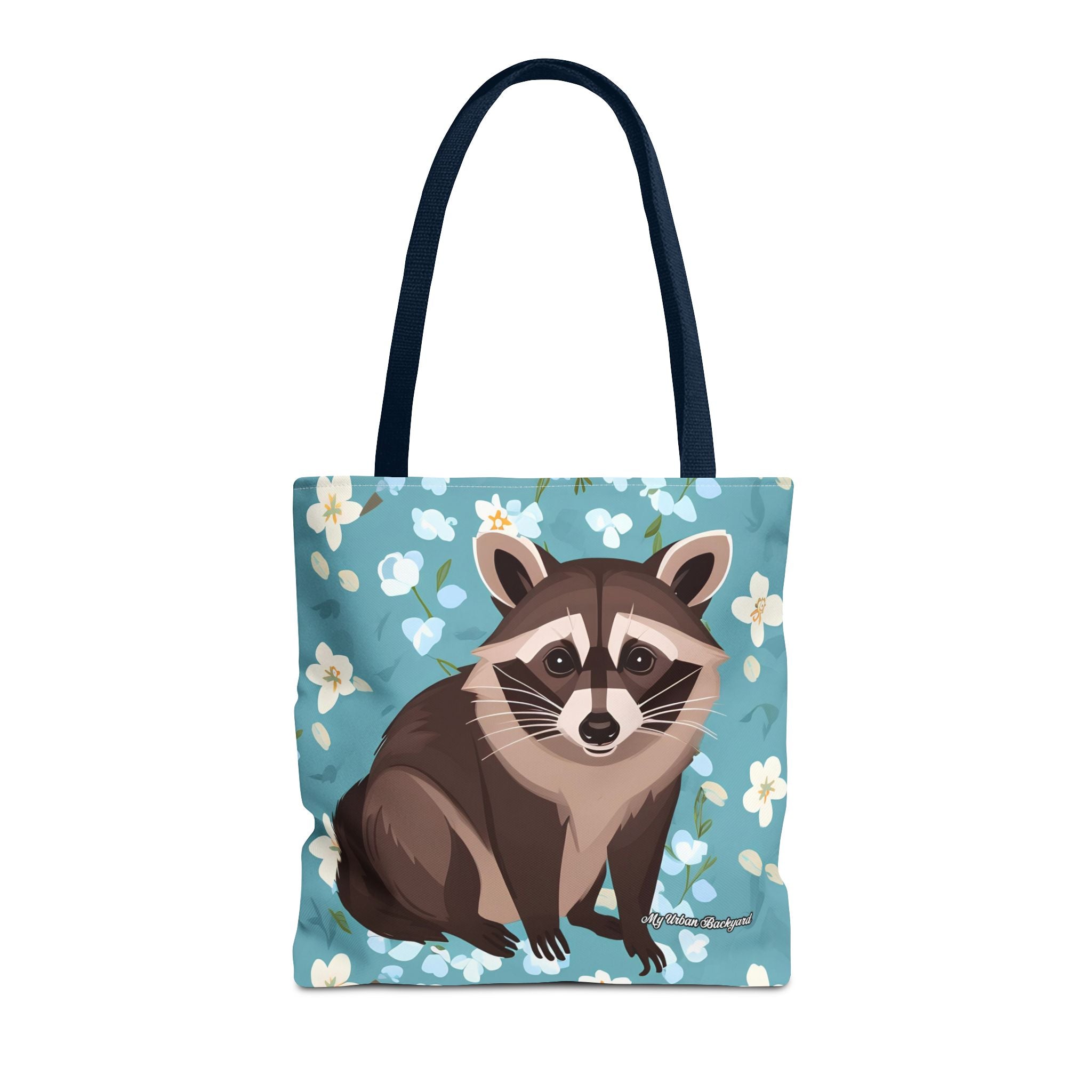 Young Raccoon w Flowers Tote Bag with Cotton Handles For Everyday Use, 3 Sizes